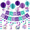 Little Mermaid Birthday Party Decorations for Girls Happy Birthday Banner Sign Mermaid Hanging Swirl Honeycomb Ball Circle Dot Garland Favors Decor for Kids Baby Girl 1st Birthday Ocean Party Supplies