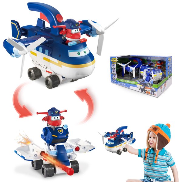 Super Wings Toy Airplane, Patrol Car, 2" Tall Jett Action Figure Set,Transforming Airplane Toy Vehicle,Airplane to Patrol Car, Patrol Car to Plane（740834）