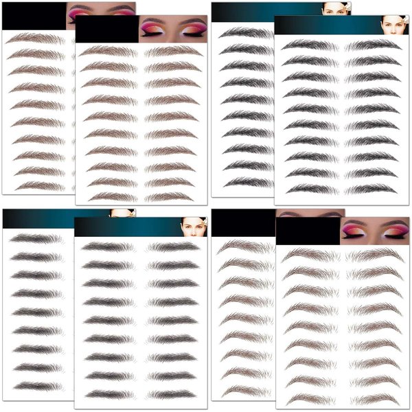 8 Sheets Eyebrows Tattoo Waterproof, 76 Pairs Eyebrow Tattoo Stickers Temporary Eyebrow Tattoos for Women & Girl, Fake Eyebrows Peel Off False 4D Hair-like Instant Transfer Brows