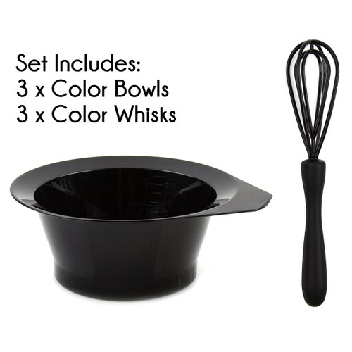 Hair Dye Bowl and Whisk Set - 3 Salon Color Bowls and 3 Whisks - Hair Color Bowls for Hair Salon - Hair Color Mixer - Tint Bowl - Color Mixing Kit