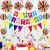 PatiCool Happy Birthday Party Decorations Pack with Rainbow Happy Birthday Banner, Honeycomb Balls, Circle Dot Garland, Paper Bunting Banner, Paper Fans and Hanging Swirls Streamers