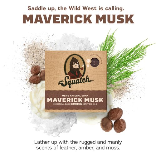 Dr. Squatch Men's Bar Soap - 5-Pack Maverick Musk - All Natural Bar Soap for Men - 5 Bars of Soap - Lather Up With The Rugged and Manly Scents of Leather, Amber, and Moss