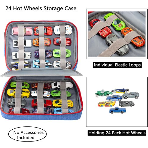 KISLANE 24 Toy Cars Storage for Toy Cars, Storage Case Compatible with 24 Toy Cars, Matchbox Cars, Mini Toys, Toy Cars Storage for Kids, Bag Only (Blue)