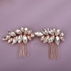 Teyglen Rhinestone Wedding Hair Comb Rose Gold Crystal Headpiece for Bride Wedding Crystal Hair Side Comb Bridal Crystal Hair Piece Rhinestone Hair Accessories for Women Girls (Rose Gold)