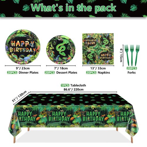 81Pcs Reptile Party Decorations Plates - Including Reptile Birthday Party Decorations Plates Napkins Wildlife Tablecloth for Jungle Safari Lizard Swamp Reptile Birthday Party Supplies, Serve 20