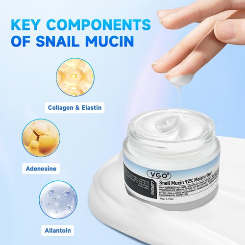 VGO Snail Mucin 92% Moisturizer Daily Face Moisturizer Hydrating Repair Face Gel Cream for Dry & Sensitive Skin, All Skin Types 50g / 1.76oz