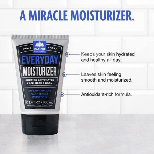 Pacific Shaving Company Everyday Moisturizer - Daily Post-Shave Moisturizer Cream for Men & Women - Hydrating Face Cream with Jojoba Oil, Avocado Oil, Shea Butter & Argan Oil for Face (3.4 Fl Oz)