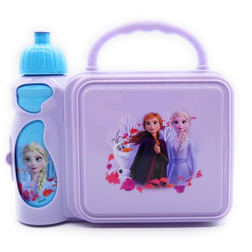 Disney Frozen 2 Combo Water Bottle Lunch Box, 5.8" X 2.9" X 5.3" Purple, Multicolor