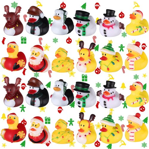 24 Pcs Christmas Rubber Ducks in Bulk Party Favors Assorted Ducks for Christmas Holiday Goodie Ba...