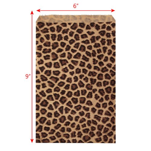 Ikee Design 200 Pcs of 6" X 9" Flat Plain Prints Paper or Patterned Kraft Bags for Candy, Cookies, Merchandise, Party Favors, Gift Bags, Small Paper Bags, Leopard Pattern