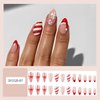 Christmas Press on Nails Short Almond Fake Nails Red French Tip False Nails with Designs Cute Christmas Hat Snowflake Bow Glossy Glue on Nails Xmas Stick on Nails for Women Girls Manicure 24 Pcs