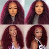 MISSJAY Burgundy 13x4 HD Transparent Lace Front Wigs Human Hair 99J Deep Wave Human Hair Wigs for Black Women Curly Wigs Pre Plucked with Baby Hair 180 Density (20 Inch)