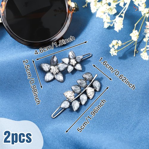 2Pcs 2Inch Vintage Rhinestone Hair Clips Ink-Blue Sparkly Crystal Hairpin Flower Small Hair Barrette Fancy Decorative Hair Pin Wedding Prom Jewelry Valentine Accessory for Women Girl Bride Engagement