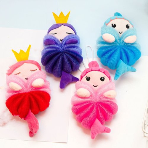 MURRI&MURRDI 3 Pcs Bath Loofah for Kids, Soft Child Sponge for Shower Animal Body Scrubber Kids Cute Cartoon Bath Sponge for Kids Bath Pouf Mesh Loofah Sponge for Kids 55g (3 Cartoon A)