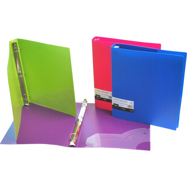 Filexec 3 Ring Binder, 1 Inch Capacity, Opaque, Letter size, Pack of 4, Blue, Hot Pink, Purple, Green (50162-6497)