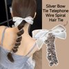 2pcs Silver Bow Tie Telephone Wire Spiral Hair Tie No Crease Ponytail Hair Band Elastic Coils for Women and Girls