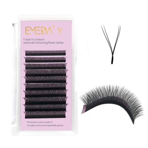 EMEDA Y Lash Extensions D Curl 0.07mm 8-14mm Mix Tray Premade Volume 2D Fans Eyelash Extension .07 Mix YY Type Wispies Soft Eye Lashes 8mm 9mm 10mm 11mm 12mm 13mm 14mm Supplies （0.07 D MIX 8-14mm）