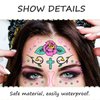 Halloween Party Tattoo Stickers Funny Face Neon Fake Tattoo Luminous Festival Accessories Decor DIY Self Adhesive Rose Scar Masquerade Temporary Tattoo Stickers for Women and Girls 4PCS