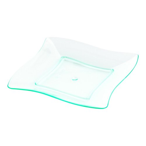 Restaurantware 3 x 3 Inch Dessert Plates 100 Small Cocktail Plates - Square Wavy Edges Seagreen Plastic Disposable Appetizer Plates Holds Sauces And Dips For Wedding Or Birthday Parties