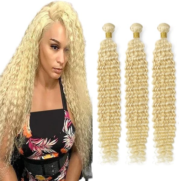 Blonde Bundles 613 Bundles Human Hair Deep Wave Bundles Double Weft Blonde Deep Wave Human Hair 3 Bundles Brazilian Virgin Remy Hair Extensions 613 Deep Wave Bundles Human Hair Weave