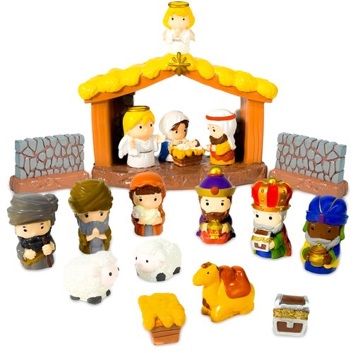 Pamonrueer 19 Pcs Little Nativity Set Christmas Nativity Scene Resin Hand-Painted Nativity Set Figures Party Decorations Tabletop