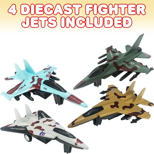 ArtCreativity United Sates Air Force Diecast Fighter Jet Toy, Set of 4, Pullback Mechanism Metal Jet Plane Fighter Toys for Boys, Air Force Military Cake Decorations, Pull Back Airplane Party Favor