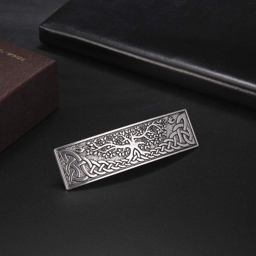 TEAMER Vintage Celtic Knot Hair Clip Metal Tree of Life Barrettes Hair Accessories Styling for Women (Silver)