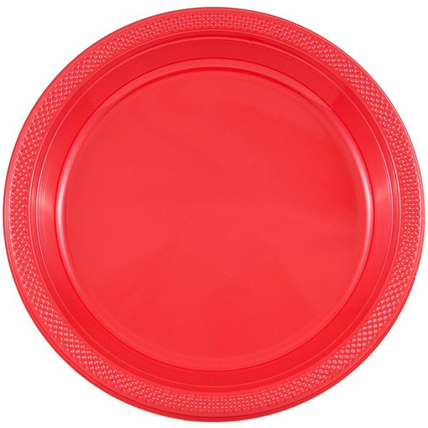 JAM PAPER Round Plastic Party Plates - Medium - 9 inch - Red - 20/Pack