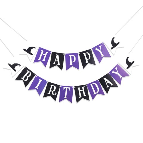 Halloween Birthday Banner - Halloween Birthday Party Decoration,witch Hat Banner,spooky Birthday Banner,black Purple Halloween Birthday Banner