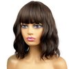 MIMISERVICE Short Wavy Bob Wigs with Bangs,Brown Short Wavy Wigs for Women,Shoulder Length Curly Wigs,Natural Looking Synthetic Hair Wigs