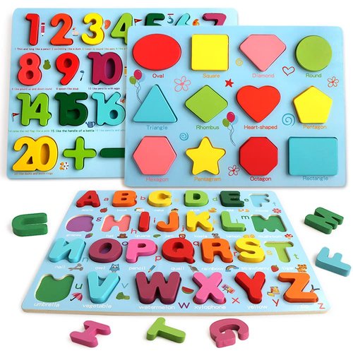 Puzzles for Toddlers, 3 Pack Wooden ABC Alphabet Number Shape Puzzles Toddler Learning Toys for Kids Boys and Girls 2-4, Preschool Educational Toys Gift for Kids Ages 1 2 3 4 5
