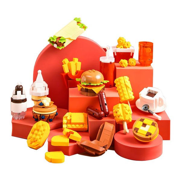 BYWBRICKIFY City Fast Food Building Blocks(827 pcs) Kit Set 18 in 1 Toy Hambuiger Hot Dog Ice Cream DIY Coffee for Boys and Girls Kids Adults Christmas Birthday Age for 6 7 8 9 10 11 12