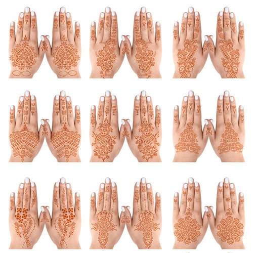 Henna Tattoo Stencil Henna Tattoo Stencils Hand Henna Temporary Tattoo Stencils Indian Temporary Tattoo Stickers for Women Girls Arabian Realistic Henna Tattoo