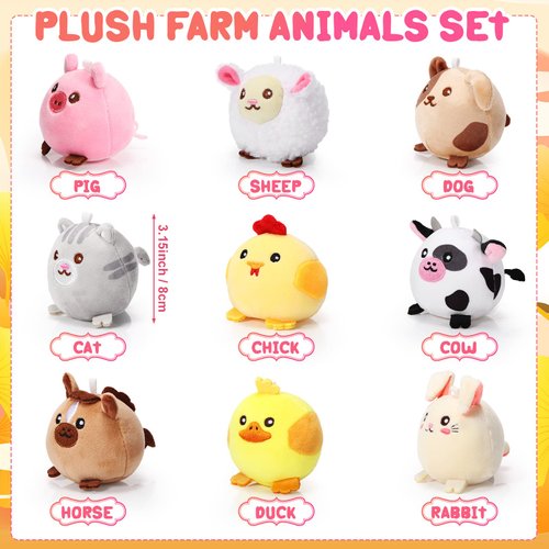 Skylety 9 Pcs Mini Plush Stuffed Animals Bulk 3.15 Inch Cute Soft Decompress Animals Plush Toys for Kids Baby Shower Birthday Charity Donation Gifts Classroom Prizes(Farm Animals)