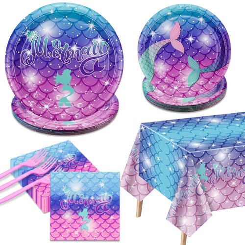 Mermaid Birthday Decorations - 81Pcs Mermaid Party Supplies Including Mermaid Plates and Napkins,...