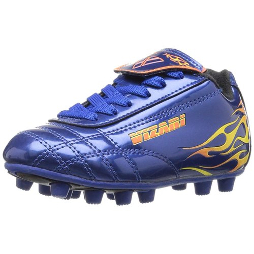 Vizari Blaze Firm Ground Kids Soccer Cleats for Boys and Girls - Blue/Orange, Size 10 | Durable Premium Synthetic Leather Upper Youth Football Cleats | Rubber Sole Sports Shoes for Enhanced Grip