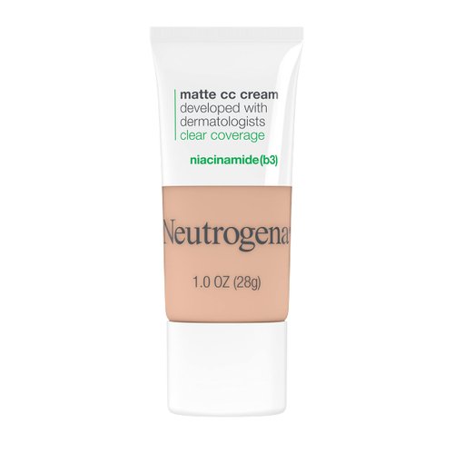 Neutrogena Clear Coverage Flawless Matte CC Cream, Full-Coverage Color Correcting Cream Face Makeup with Niacinamide (b3), Hypoallergenic, Oil Free & -Fragrance Free, Barley Beige, 1 oz