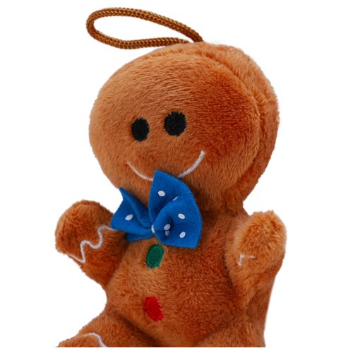 Toyland® 10cm (4") Plush Gingerbread Man Soft Toy with Blue Bow - Christmas Soft Toys - Christmas Decorations
