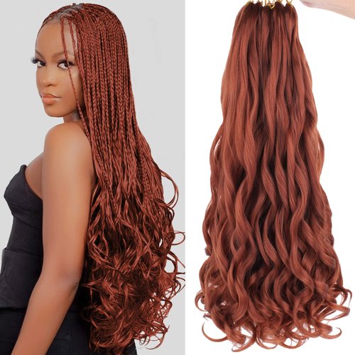 COOKOO 9 Packs 22 Inch Premium Bouncy Braids Hair French Curl Braiding Hair Ginger for Black Women Pre-Stretched Wavy Texture Braiding Synthetic Hair Extensions for Butterfly Locs 350#