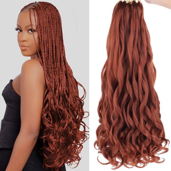 COOKOO 9 Packs 22 Inch Premium Bouncy Braids Hair French Curl Braiding Hair Ginger for Black Women Pre-Stretched Wavy Texture Braiding Synthetic Hair Extensions for Butterfly Locs 350#