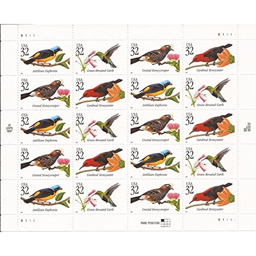 Birds Animal 20 x 32 Cent U.S. Postage Stamps 1997 Scott 3225a By USPS