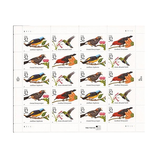 Birds Animal 20 x 32 Cent U.S. Postage Stamps 1997 Scott 3225a By USPS