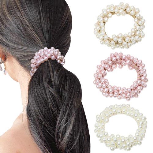 Penta Angel Pearl Hair Ties 3/6Pcs Beaded Elastic Hair Scrunchies Bands Ropes Decorative Ponytail...