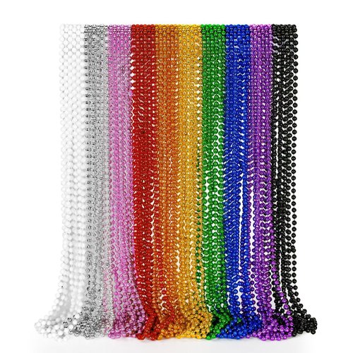 EOBOH 50PCS Mardi Gras Beads, Metallic 10 Kinds of Bead Necklace Party Favors, 33&quot; Mardi Gras Nec...