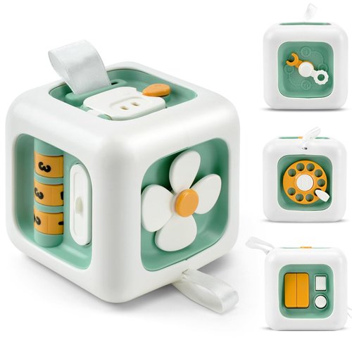 VoMii Montessori Toys for 1 Year Old, Activity Busy Cube Sensory Toys for Toddlers,1 Year Old Toy Travel Toys Educational Learning Toys Birthday Gift for 12-18 Months Baby Kids - Mint Green
