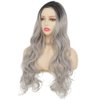 Tseses Curly Ombre Grey Wig for Women Long Wave Black Roots Synthetic Hair Natural Looking Cosplay Daily Party Costume Wig