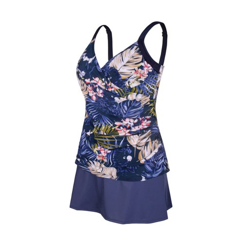 JINXUEER Plus Size Swimsuits Ruched Modest Swimdress Floral Tankini Swimwear Two Piece Skirt Bathing Suit for Women