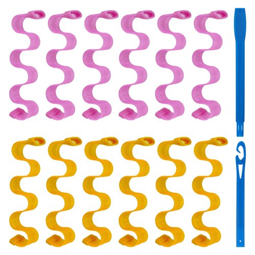 Biiange Heatless Hair Wave Curlers, Multi-color Plastic Spiral Hair Curlers, Heatless Hair Curlers Rollers for Women Girls Long Medium Short Hai (Orange, Pink, 20cm * 15cm)