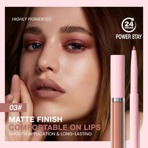 evpct Retractable 1Pcs Lip Liner Pencils and 1 Pcs Lip Gloss Makeup Set for Shaping & Sculpting Lips, Orange Red Long-Lasting Waterproof Matte Rich Lip Colors Liner Crayon Liquid Lipstick 03#