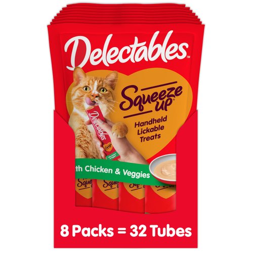 Hartz Delectables Squeeze Up Interactive Lickable Wet Cat Treats for Adult & Senior Cats, Chicken & Veggies, 4 Count (Pack of 8)